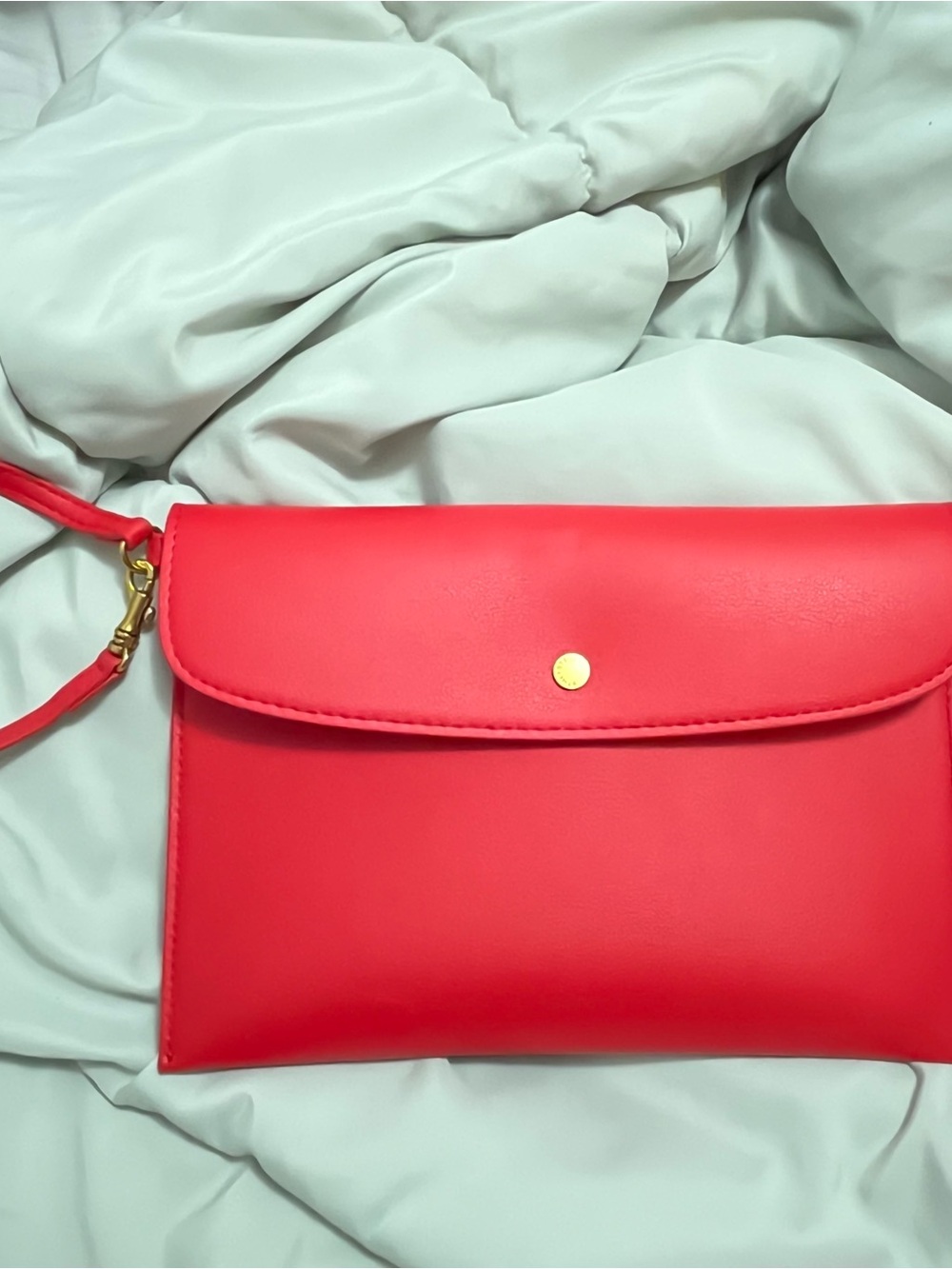 Stella McCartney Coral-Red Foldover Wristlet Clutch